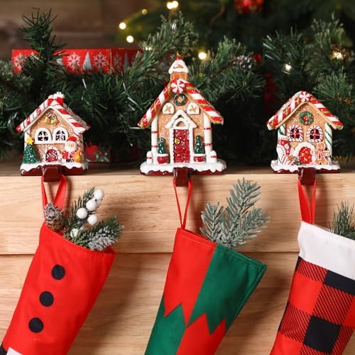 Riceshoot 3 Pcs Christmas Gingerbread House Stocking Holders,Classic - Image 5