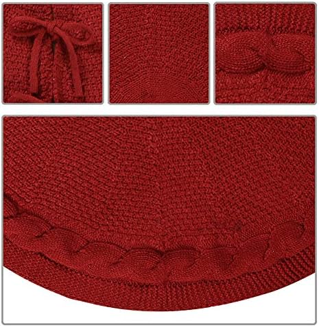 Sattiyrch Christmas Tree Skirt, 48 inches Luxury Cable Knit Knitted Thick Rustic Xmas Holiday Decoration, Burgundy - Image 4