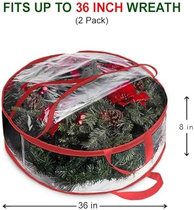 ProPik Christmas Wreath Storage Bag 36" - 2 Pack Clear Christmas Wreath Storage Container - Garland Holiday Artificial Wreath Storage Holder - Water Proof Transparent Clear PVC (36 Inch, Red) - Image 2