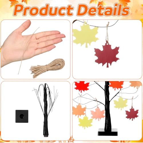 Briwooody 24” Thanksgiving Gratitude Tree with Leaves Kit Seasonal Holiday Decoration with Writing Pen Hemp Rope DIY Fall Decorations Craft Kit for Autumn Home Desktop Thanksgiving Decor(Maple Leaf) - Image 3