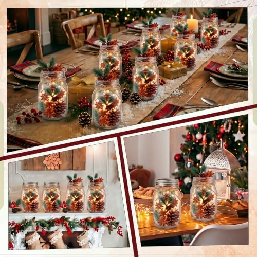 Blushtier 8 Sets Christmas Table Centerpieces Winter Mason Jars Centerpiece Table Toppers Decor with LED Light Pine Cones and Greenery Holiday Gifts for Wedding Birthday Party Supplies Home Office - Image 6