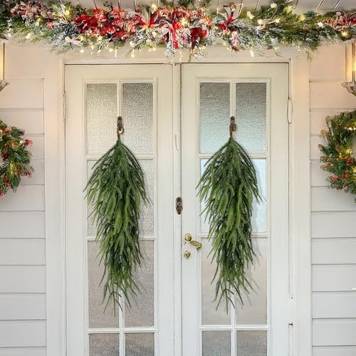 4 Pcs Extra Length Artificial Christmas Teardrop Swag, 30" Faux Pine Needles Teardrop Door Swag, Christmas Norfolk Greenery Teardrop Wreath for Xmas Door Table Mantle Fireplace Indoor Outdoor Decor - Image 6