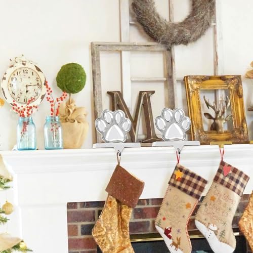 Hxezoc 2 Pack Dog Paw Christmas Stocking Holders 3D Silver Metal Mantel Pet Paw Stocking Hangers for Christmas Fireplace Mantel Decorations Christmas Holiday Supplies - Image 7