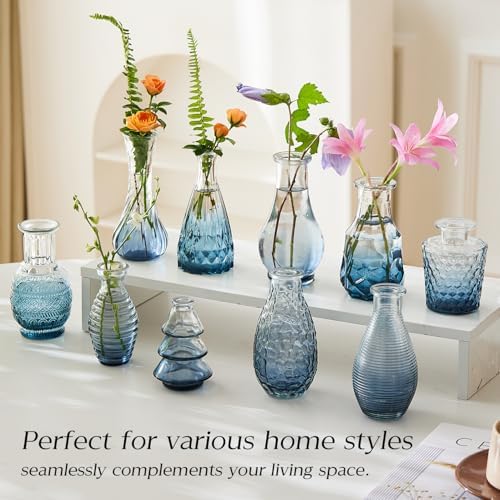 Glass Bud Vase Set of 30 - Small Vases for Flowers in Bulk - Assorted Vintage Crystal Vases for Flowers, Table Centerpieces (Blue, 30 Pcs) - Image 3