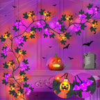 9FT 72 LED Halloween Willow Vine Twig Decor Black Halloween Garland with Pumpkin Bat Orange & Purple Light, 8 Modes Waterproof Battery Operated Halloween Lights Indoor Halloween Decorations Wall Table by REGTEB