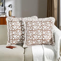 Ridhi Oak Brown Floral Block Print Throw Pillow Covers 24x24 Inch by Ridhi