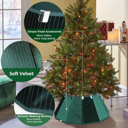 Blissun Christmas Tree Collar, Velvet Foldable Christmas Tree Ring with Golden Dotted line, Christmas Tree Skirt for Artificial Christmas Trees Decoration, Green - Image 3