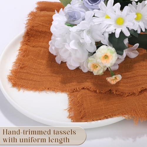 TURSTIN 24 Pieces Cotton Linen Cloth Napkin Handmade Cloth Napkin with Fringe 17 x 17 Inch Soft Dinner Wedding Napkins Square Rustic Fringe Table Napkins for Dinners, Parties, Weddings, Terracotta - Image 3