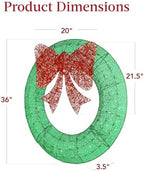 Best Choice Products 36in Pre-Lit Outdoor Christmas Wreath Decoration, LED Metal Holiday Decor for Home w/ 120 Lights, Bow - Green/Red - Image 7