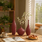 Ceramic Vases Set of 3, Modern Boho Vases for Centerpiece Decor, Matte Burgundy Minimalist Decorative Vases for Home Decor, Living Room, Bookshelf, and Entryway Table Decor - Image 4