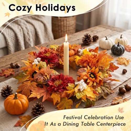 Fall Wreaths for Front Door Decor Artificial Flower, 24" Pumpkin Autumn - Image 7