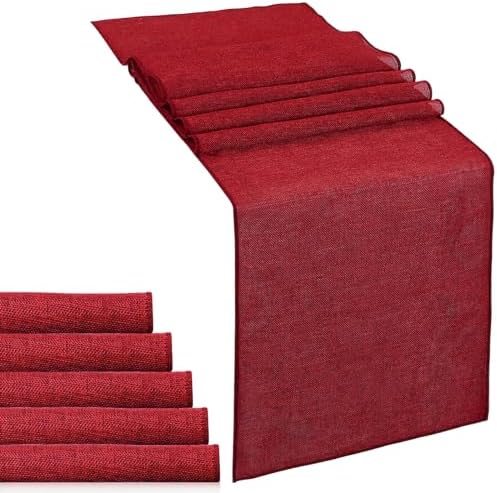 6 Pack Burgundy Farmhouse Table Runners Burlap Roll 13x84 inch by LuoluoHouse