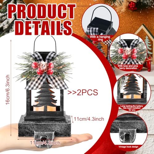 Therwen 2 Pcs Christmas Stocking Holders Lantern, LED, Xmas Tree, Black - Image 2