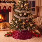 Soulchen 30 Inch Christmas Tree Collar Burgundy Xmas Tree Skirt Ring Jacquard Velvet Foldable Christmas Base Cover for Xmas Base Stand Cover Holiday Party Indoor Home Decorations - Image 6