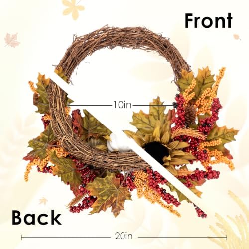 Fall Wreaths, 2 Pack, 20" Front Door Decor, Artificial Pumpkin - Image 2