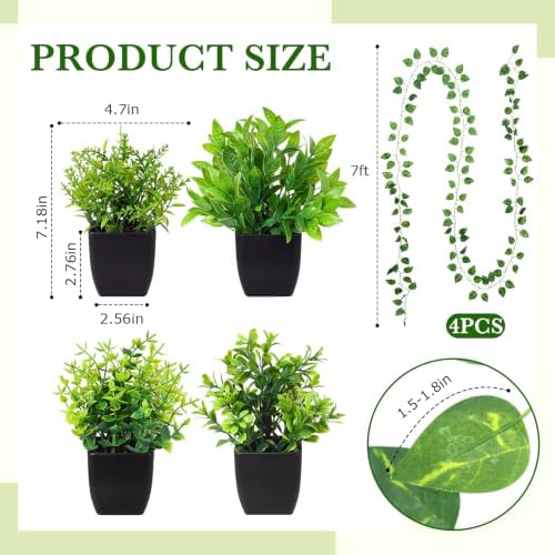 XunYee 12 Pack Fake Plants & Hanging Plant Set for Wall Plant Decor, Black - Image 3
