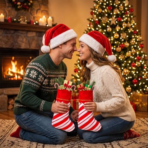 Zubebe 60 Pcs Felt Christmas Stockings Bulk, 15'',Red White Twill Stripe - Image 7