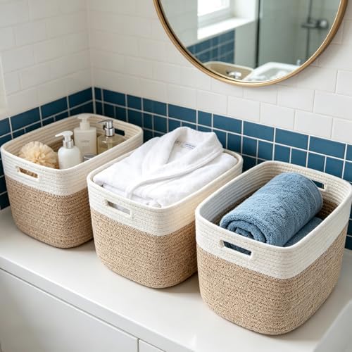 3 Pack Woven Baskets,Storage Baskets for Shelves with Handles - Image 4
