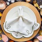 16.5 Inch Ribbon Twirl Embroidery Round Placemats Set of 4, Scalloped Round Table Mats for Party Kitchen Dining Decoration, Green - Image 5