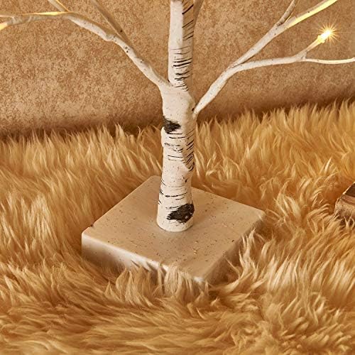 Hairui Pre-lit Tabletop Birch Tree with Timer 24LED 18IN Battery Operated for Christmas Father's Day Party Decoration 2 Sets - Image 3