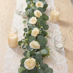 4 Pack 24FT Artificial Eucalyptus Flower Garland with 6 Champagne Roses, Fake Flower Vines Centerpieces for Tables, Spring Greenery Floral Garland for Mantle Wedding Backdrop Home Table Runner Decor - Image 4