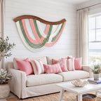 Blush Pink, Sage Green & White Macrame Wall Hanging Dip Dyed Yarn Wall Art - Image 4