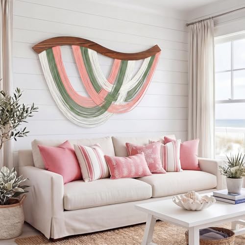 Blush Pink, Sage Green & White Macrame Wall Hanging Dip Dyed Yarn Wall Art - Image 4