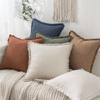 MIULEE Linen Fringe Decorative Euro Throw Pillow Covers Indigo Blue 26x26 - Image 2