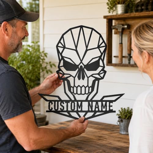 Personalized Skull Metal Sign, Custom Name Garage Decor, Geometric Wall Art - Image 6