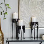 CosmoLiving by Cosmopolitan Aluminum Metal Decorative Candle Holder Pillar Candle Stand with Dripping Melting Designed Legs, Set of 3 Candlestick Holder 12", 10", 8"H, Black - Image 3