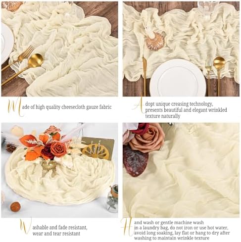 16 Pack Ivory Table Runner 10FT Cheesecloth Table Runner Boho Gauze Table Runners Long Rustic Sheer Fabric Cream Table Runners for Wedding Party Bridal Shower Farmhouse & Home Decor - Image 4