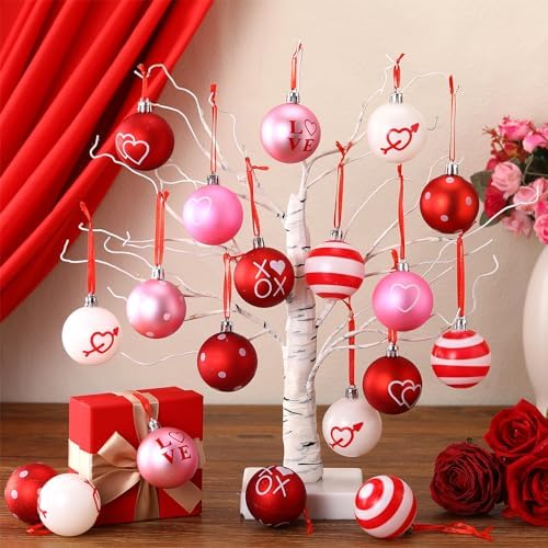 Libima 40 Pcs Valentine's Day Hanging Ball Ornaments Plastic Tree Decorations Valentine Ball Decorative Supplies Painted Love Ornament for Valentine's Day Party Decor,1.97 in(Love) - Image 3