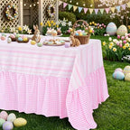 Easter Tablecloth Pink Rabbit Ruffle Table Cloth - 90 x 132 Inch Waterproof Tablecloths Rectangle Washable Polyester Bunny Flowers Table Cover for Birthday Wedding Dinner Picnic Party Decoration - Image 4