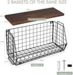 Wall Hanging Baskets 2 Pack Wooden Top Floating Wire Shelves (Extra Large) - Image 2
