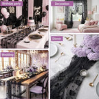 6 Pcs 29x120'' Pearl Tulle Table Runner 10ft Wedding Tablecloth, Black - Image 6