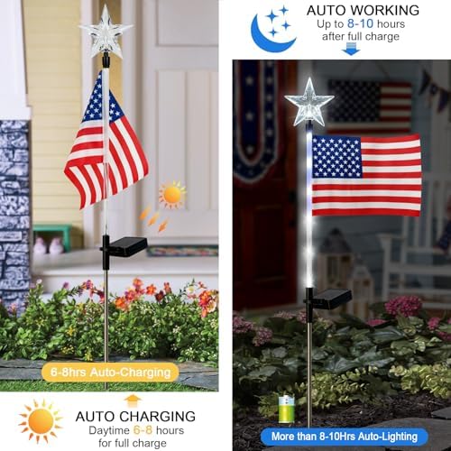 4th of July Decorations Outdoor,3 Pack Solar American Flag lights Stakes - Image 3