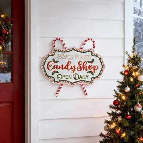 Christmas Metal Wall Sign Xmas Front Door Hanger Sign Festival Candy Cane Plaque Wall Decor Christmas Welcome Wall Mounted Decor for Indoor Outdoor Garden Porch Holiday 15.75"x13.58" - Image 7