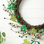 Glitzhome 20" St.Patrick's Shamrock Berry Wreath, Artificial Wreaths Garland for Holiday Front Door Wall Window Party Decor - Image 3