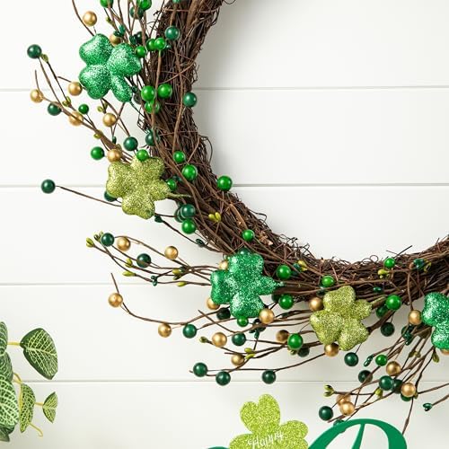 Glitzhome 20" St.Patrick's Shamrock Berry Wreath, Artificial Wreaths Garland for Holiday Front Door Wall Window Party Decor - Image 3