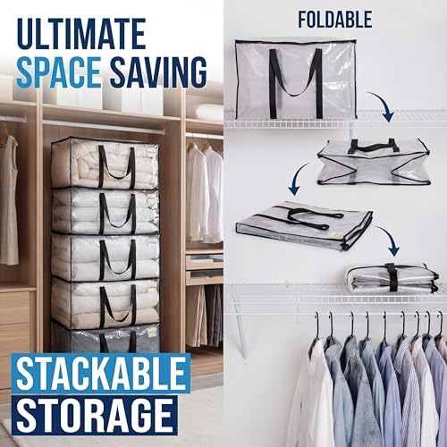 Shappy 10 Pack 93L Extra Large Clear Blanket Storage Bags Clothes Storage Bags with Handles Clear Zippered Oversized Moving Bag Plastic Totes for Clothes Blankets Bedding Toys Duvet Comforter - Image 3