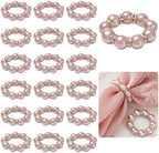 JarThenaAMCS 100Pcs Rose Gold Pearl Napkin Rings Stretched Pearl Beaded Napkin Holder Buckles Pearls Rhinestone Dinner Table Ring for Wedding Birthday Valentine's Day, 1.6 Inch by JarThenaAMCS