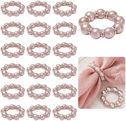 JarThenaAMCS 100Pcs Rose Gold Pearl Napkin Rings Stretched Pearl Beaded Napkin Holder Buckles Pearls Rhinestone Dinner Table Ring for Wedding Birthday Valentine's Day, 1.6 Inch by JarThenaAMCS