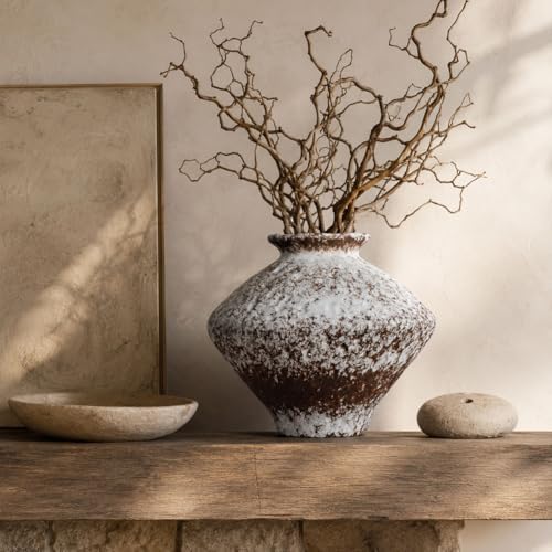 Wabi Sabi Rusty Vintage Vase, 11.4" Tall Wabi Sabi Decor Rustic Farmhouse Pottery Vase for Centerpiece, Textured Pottery Flower Vases for Home Decorative, Table, Living Room (Rusty White, Large) - Image 7