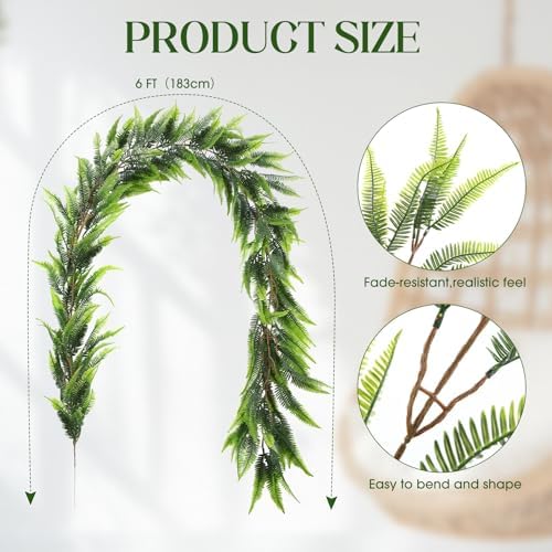 Yinder 4 Pack 6ft Boston Fern Garland, Artificial Hanging Greenery Vines - Image 2