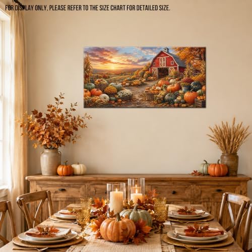 WAXWHELK Farmhouse Fall Canvas Wall Art, Rustic Autumn Pumpkin Barn Painting Pictures Thanksgiving Artwork for Living Room Bedroom Home Decor (24"x47") - Image 4
