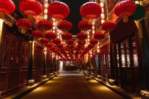 12x8ft China Vintage Street Backdrop Asia Chinese Lunar New Year Red Lanterns Wooden Building Night View Background Asian China Travel Party Decor Photo Studio Booth Props Wallpaper - Image 5
