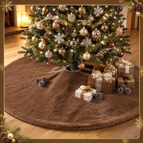 Viorawhite Dark Brown Christmas Tree Skirt, 60 Inch Large Faux Fur - Image 5