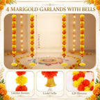 Gerrii Diwali Decorations 4 Pcs 5' Marigold Garland with 11.5' String Light - Image 2