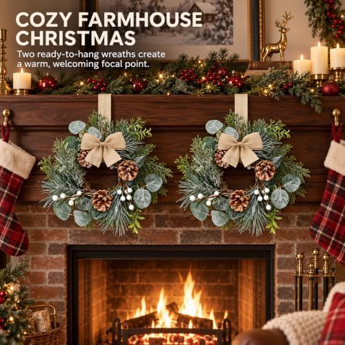 6 Pcs Mini Christmas Wreaths for Kitchen Cabinet Front Door with Bow - Image 5