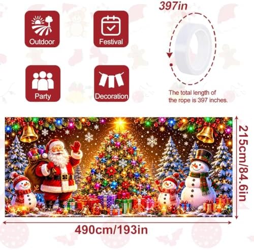7x16FT Christmas Tree Snowman Garage Door Cover Decorations Merry Christmas Garage Door Banner for Outdoor Indoor Christmas Decorations Party Photography Backdrop - Image 2